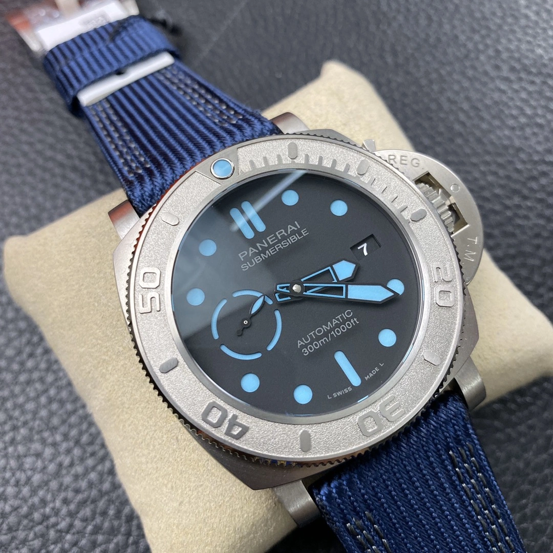 CBD Factory Panerai Submersible 47mm Black Dial Blue Luminous Dots, Indexes, and Skeletonized Hands Titanium Bezel Blue Fabric Strap(PAM00985) 1:1 Super Clone – DDP.9010 Movement TopPick 401